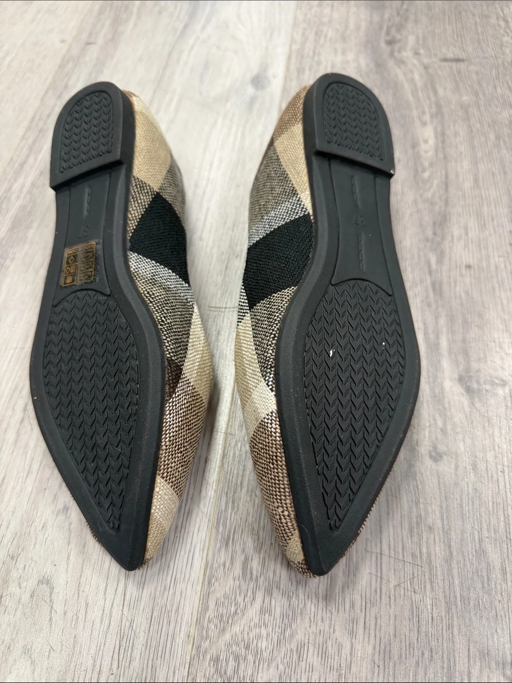 SHEIN Brown and Cream Plaid Pointed-Toe Flats, new without tags